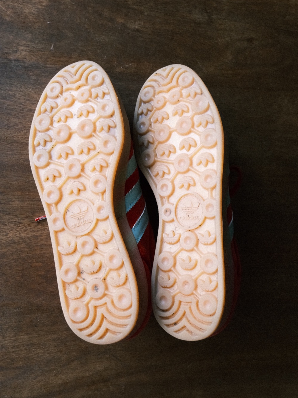 Adidas Gazelle - Red Suede Sneakers with Turquoise Stripes - Picture 6 of 8